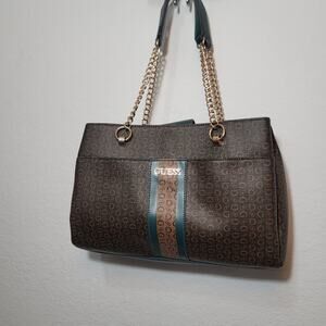 GUESS Y2K Fredericksburg Satchel Shoulder Bag brown And Green Leather